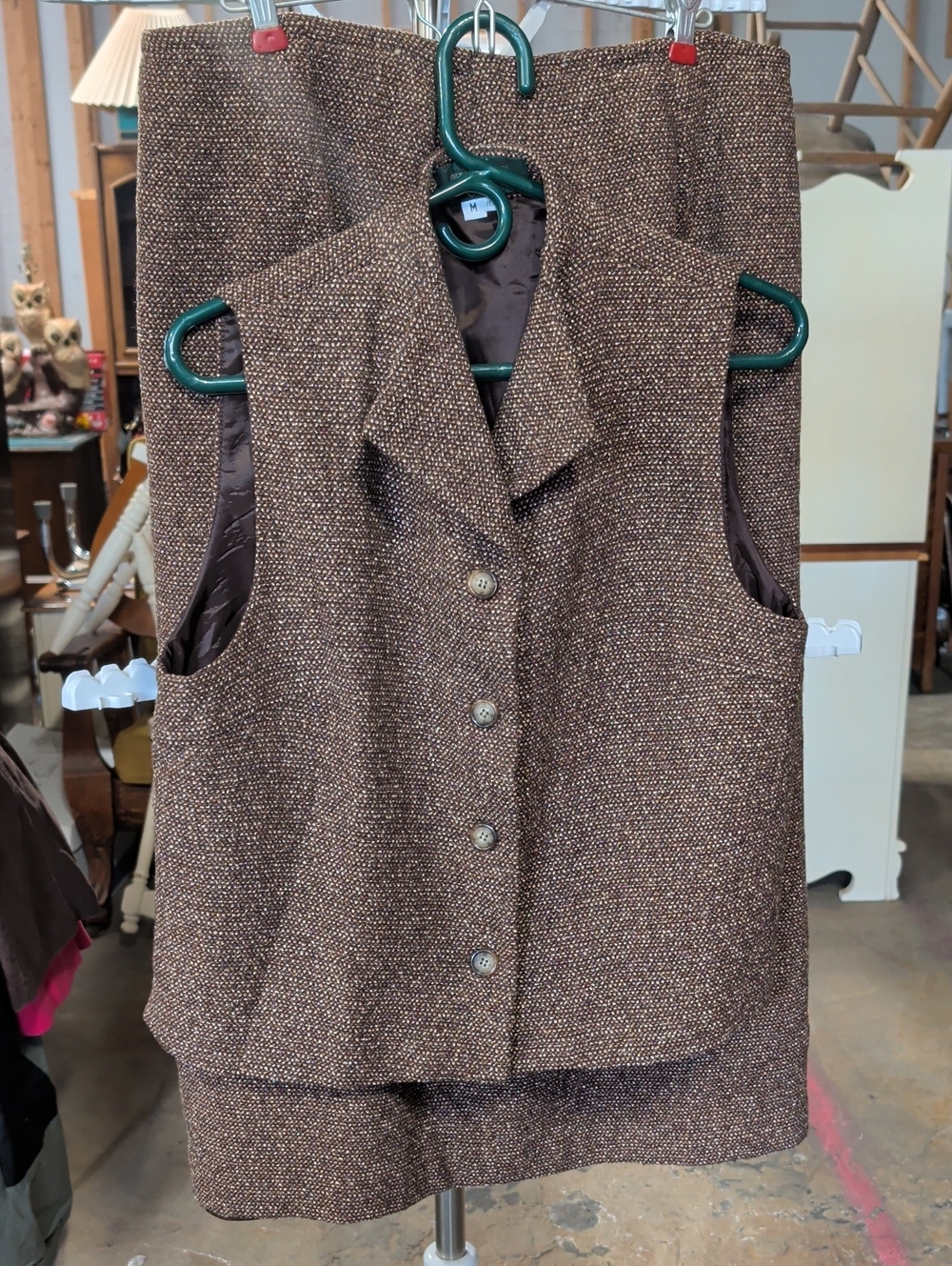 Vintage Orvis Wool Mohair Blend Tweed Vest and Skirt Set Brown Academia